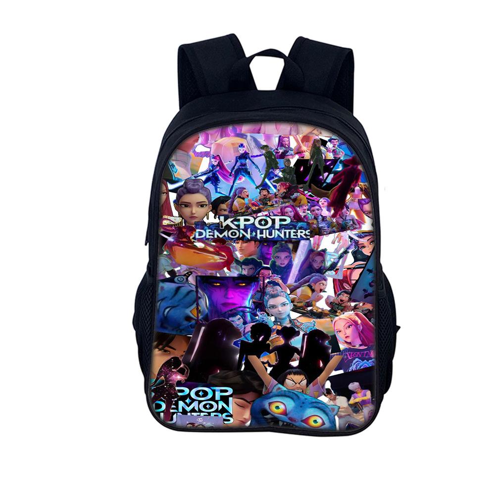 Rucsac cu imprimeu Kpop Huntrix, stil de 16 inch, pentru elevi de școală primară și gimnazială (Grup de fete vrăjitoare)