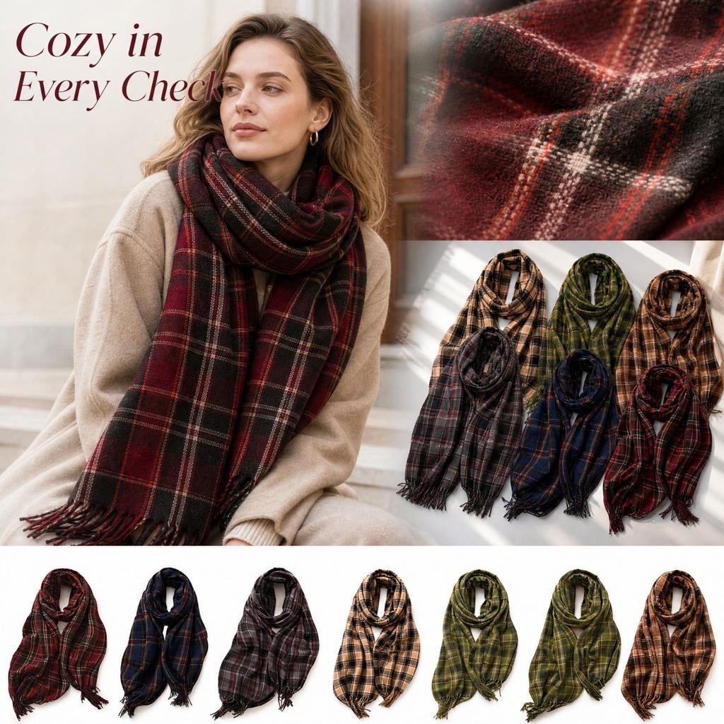 Women's Plaid Scarf, Thickened Winter Wrap Scarf for Cold and Everyday Outfits
