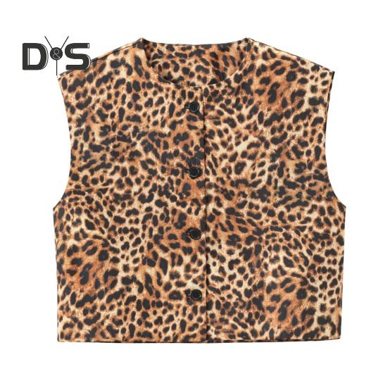 

Женский жилет однобортный без рукавов с круглым вырезом, однотонный, с леопардовым принтом, на пуговицах, для поездок на работу, свиданий, повседневный, короткий, повседневный, пальто L коричневый