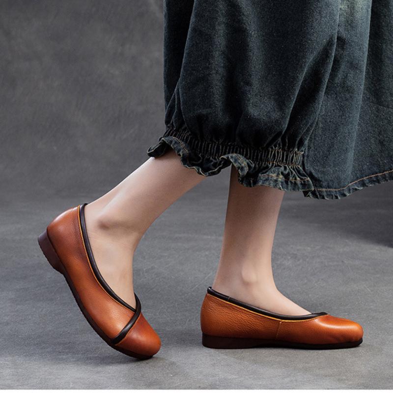 Johnature Eenfargede flate sko med firkantet tå, fritidsloafers med god komfort, slip-on-sko i ekte skinn for kvinner