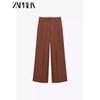 Zaprha 2025 New Arrival Linen Blended Loose and Lazy Style Straight Drooping Casual Pleated Pants for Women 2734586