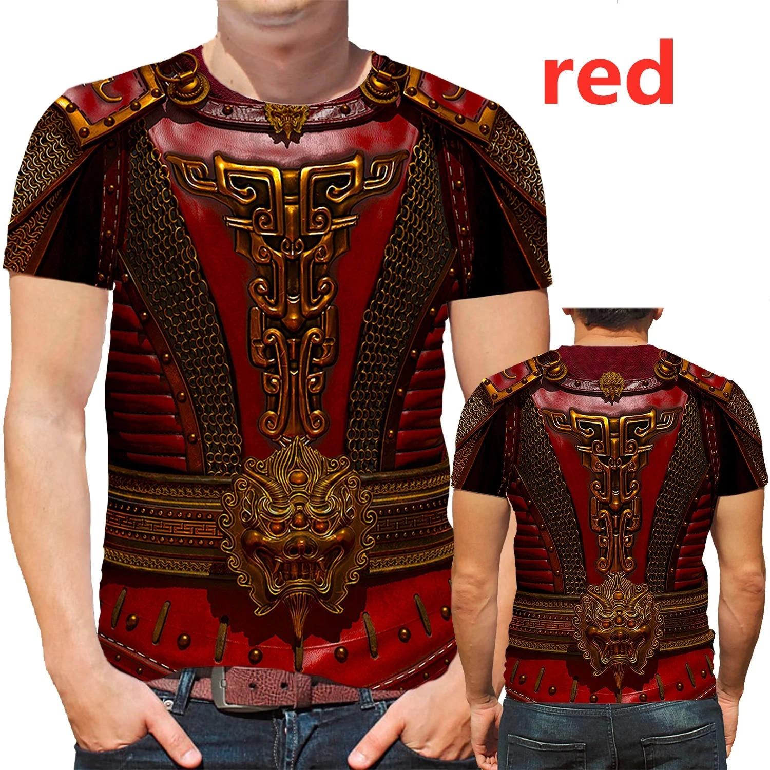 

Мужская винтажная футболка Warrior Knight Armor в средневековом стиле с 3D принтом, повседневная рубашка для ролевых игр с круглым вырезом и коротким рукавом, полиэстеровый коврик