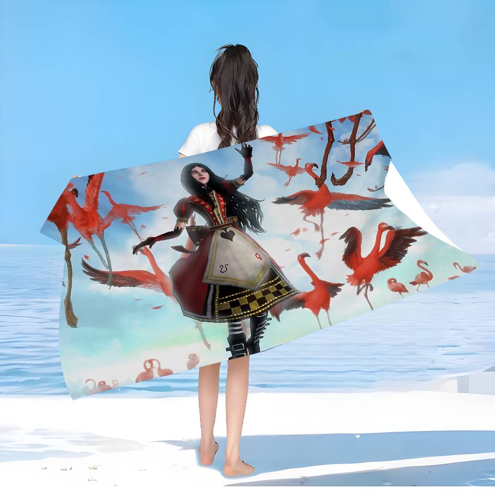 Horror Game A-Alice Madness Returns Anime Beach Swimming Towel Soft Absorbent Washcloth Children's Gifts For Travel Camping Gym