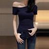 Off-shoulder Short-sleeved T-shirt Women's Slanted Shoulder Summer Slim-fitting Versatile Top, Thin Design Sense Design Sense Bottoming Shirt