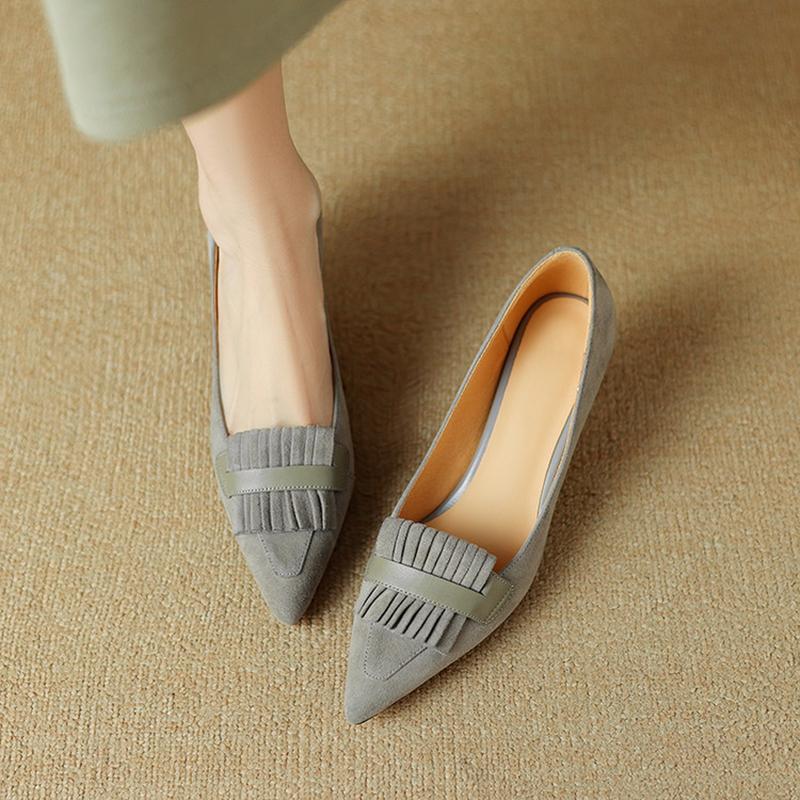 Fashion NEW Spring/Autumn Women Pumps Sheep Suede Leather Shoes Women Pointed Toe Thin Heel Shoes Shallow Stiletto Heels Tassels Shoes