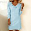 JPNTKY Moda Autunno Inverno Colore Solido Stampa Manica Lunga Scollo a V Abiti Casual