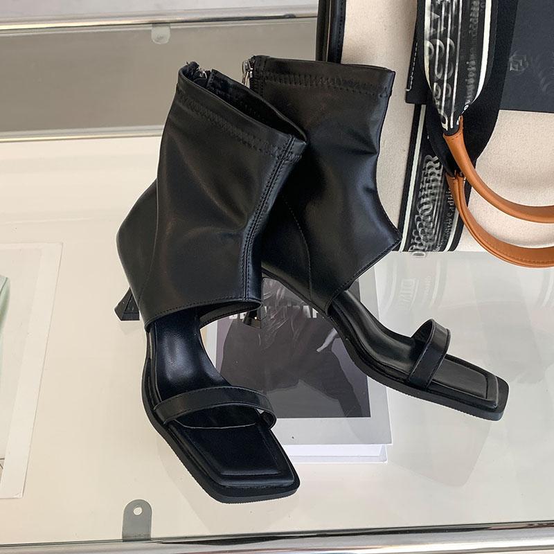 Fashion Open Toe Footwear Thin Heels Modern Women Ankle Booties Shoes Fashion Zippers Female Heeled Sandals Boots Shoes For Ladies Black