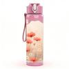 1PC Soft Pink White Cloud Flower Print 750ml Color Plastic Sports Water Bottle Leakproof Flip Straw Lid Suitable for Sports Office Home Use