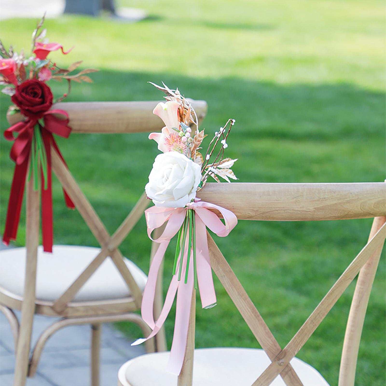 Украшение свадебного прохода Цветок на скамью с подвесными лентами Романтический искусственный цветок на стул для свадебной церемонии