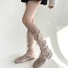 Solid Color Knitted Women Leg Warmers Sweet Girls Bow Long Socks Stockings Knitted Foot Cover JK Lolita Kawaii Cute Leg Warmers
