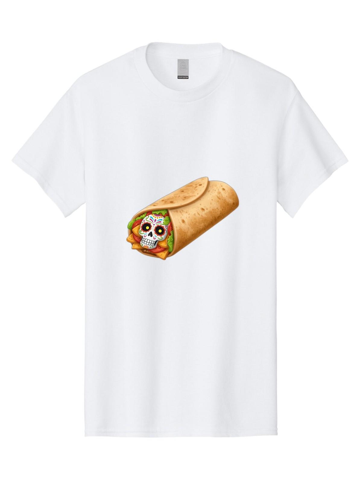Sugar-Skull-Burrito Mens Graphic Tee, 100% Cotton, Casual Summer Wear S