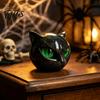 Spooky Shelf Decoration Spherical Black Cat Head Ornament, Resin Gothic Style Sculpture with Colorful Collectible Art Eyes for Halloween Tabletop