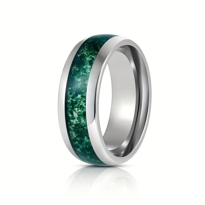8MM Fashion Men Titanium Wedding Rings Green Shell Inlay Stainless Steel Rings For Men Engagement Wedding Band Anniversary Gifts