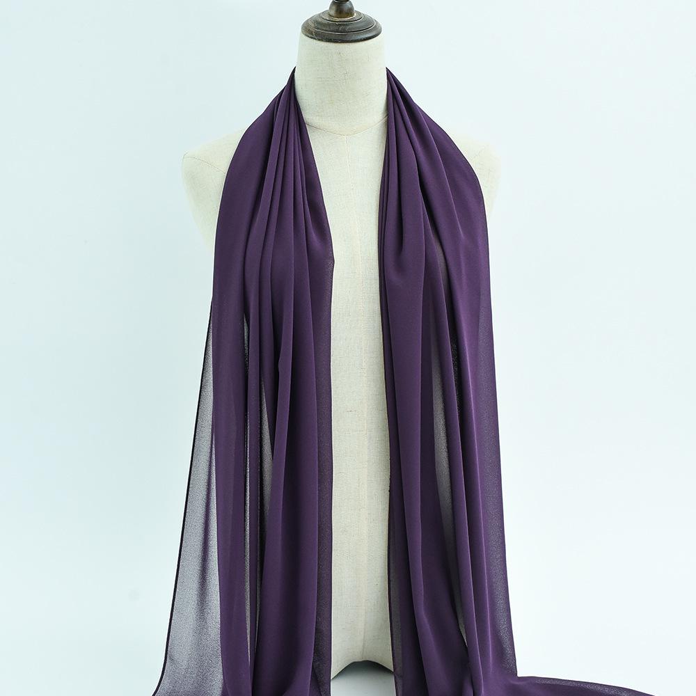 Damen einfarbiger Perlen-Chiffon-Bubbleschal, langer Seiden-Kopfschal, 70x180cm, nahöstlicher Stil