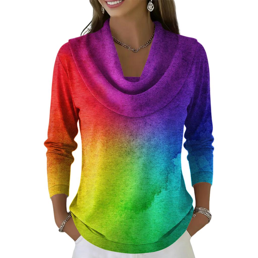 Dámský ležérní a módní svetr s dlouhým rukávem a potiskem, kulatým výstřihem