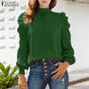 ZANZEA Women Casual Stand Collar Solid Color Long Sleeve Blouse