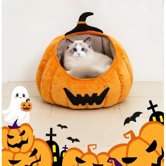 2026 Fall and Winter New Pet Cat Bed Halloween Pumpkin Bed Thickened Comfortable and Warm Sofa Dog Bed Pet Supplies