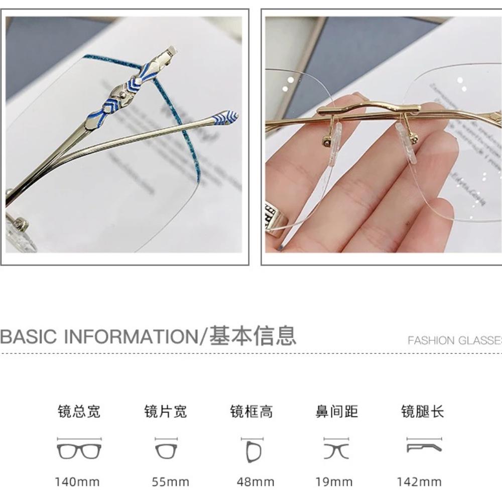 Myopia Glasses Fashionable Frameless Trimmed Women's Eyeglass Frame Lightweight Street Photo Finished Glasses Female Eyewear