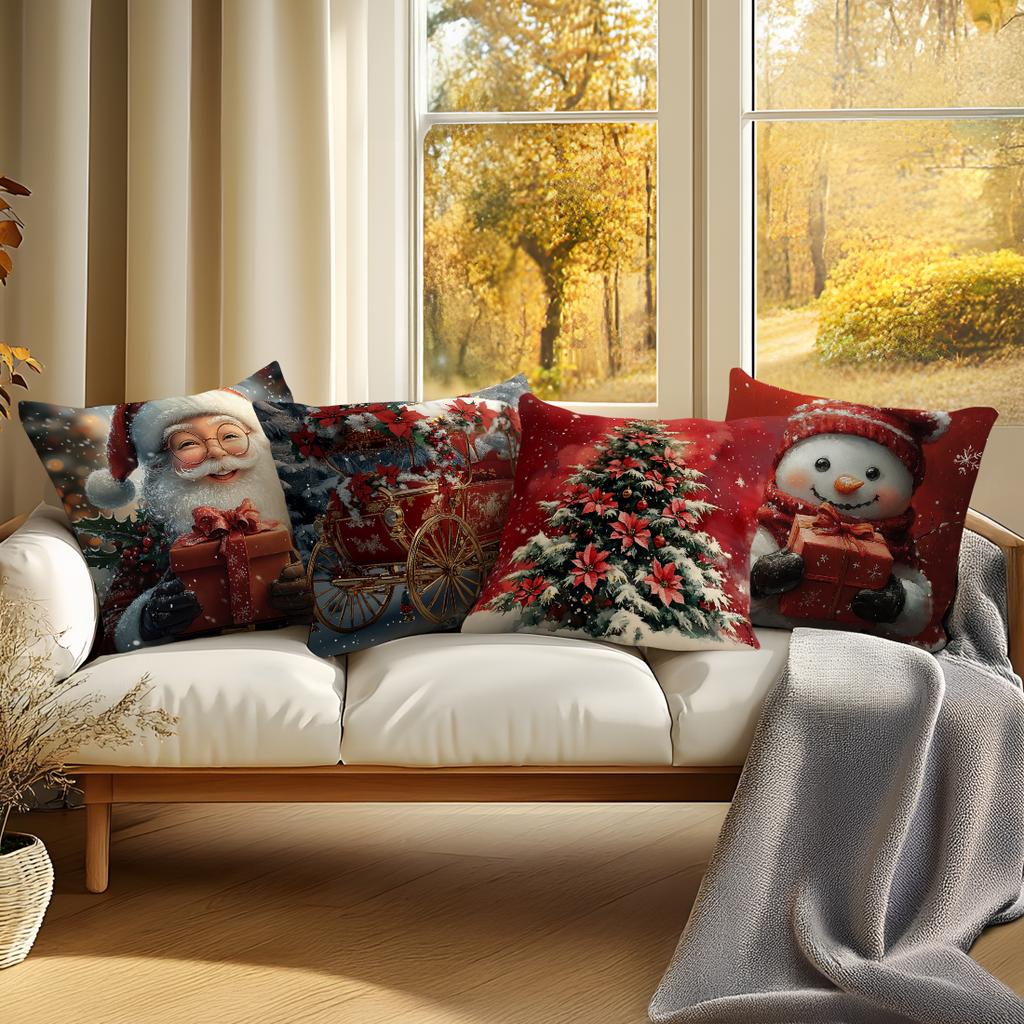 Red Christmas Decoration Pillowcase Printed Polyester 45X45Cm Throw Pillowcover Decorative Sofa Cushion Pillowslip Home Decor