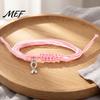 Soft Multi Strand Rope Bracelet Breast Cancer Awareness for Women, Adjustable Woven String with Bracelets Ribbon Charm, Handmade Braided Wristband