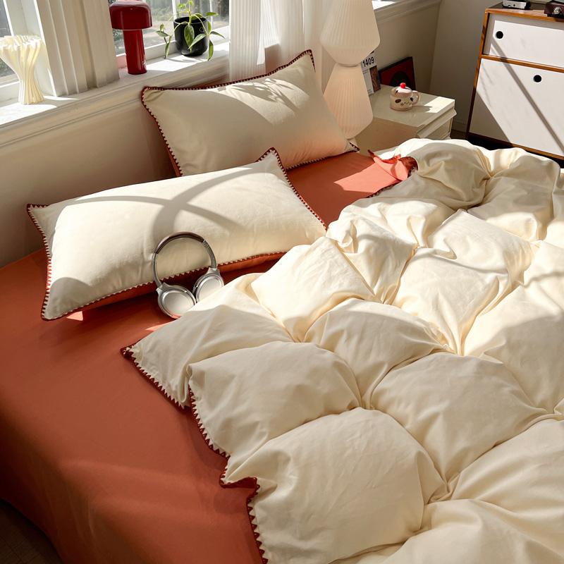 Sleep grid minimalist Nordic style cotton brushed shell edge series four piece set