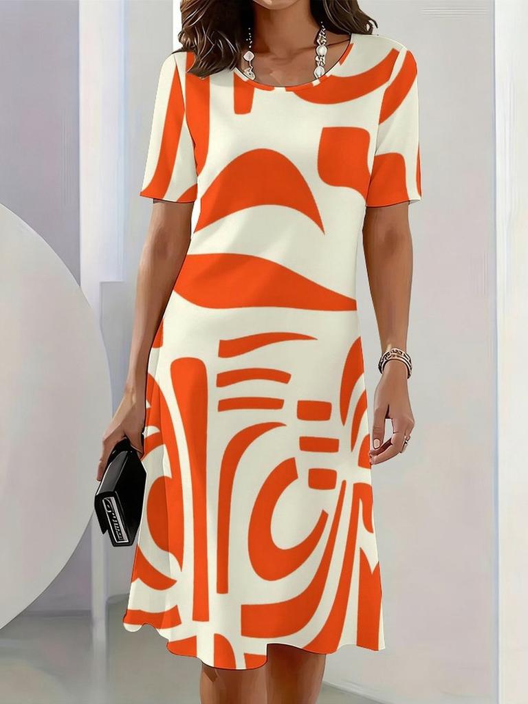 New Summer Mid-length Dress 3D Printed Design Casual for Outings and Parties