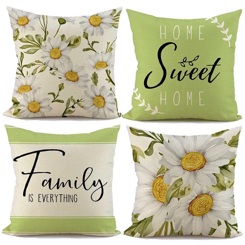 Year Daisy Flower Linen Pillow Case Home Decor Hydrangea Sofa Pillow Cushion