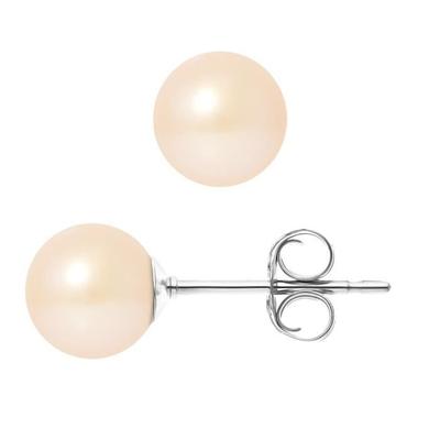 Earrings - - Genuine Cultured Pearls 7-8 Mm - 925 Silver - Natural Pink - AAA+