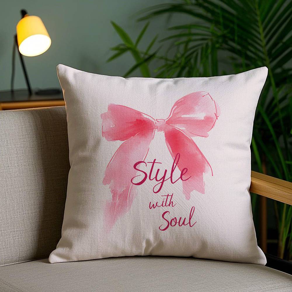 Korean Trendy Bow Pillow Case Sofa Short Plush Double-Sided Hd Printing Room Home Office Gift Cushion Cover
