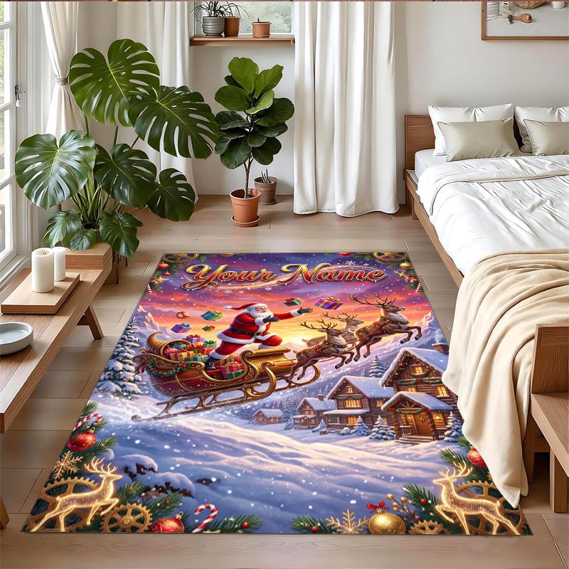 Christmas Custom Name Printed Square Area Rug Soft Non Slip Floor Carpet For Bedroom Holiday Gift