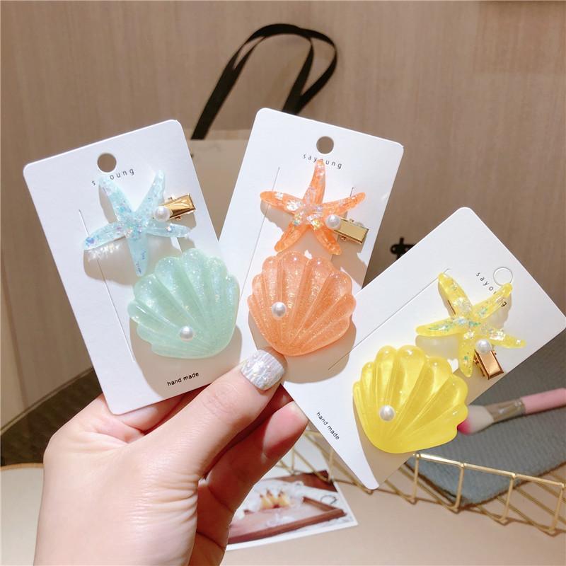 Fashion Artificial Shell Pearl Starfish Seashell Hair Clip for Women Beach Vacation Headdress Colorful Side Bangs Barrette
