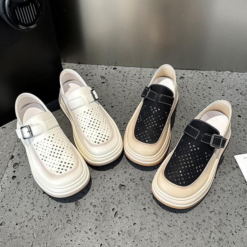 Sandals women's new retro inner height increase hollow women's shoes versatile leather white shoes sports trend