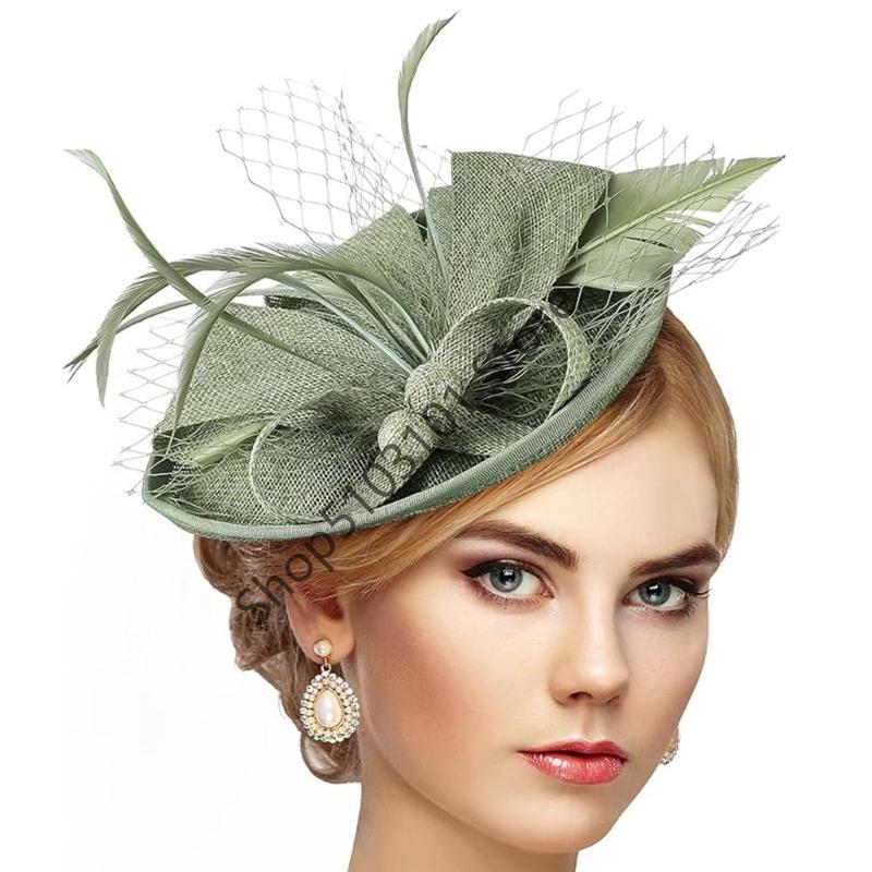 Vintage Exquisite Feathers Fascinator Hat Bowknot Elegant Tea Party Mesh Hair Band Sweet Hair Hoop Bride Headdress Dance Show