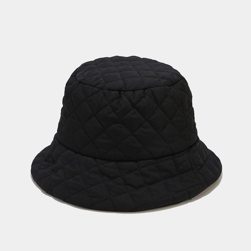 Autumn and winter bucket hat women's solid color down cotton warm and cold-proof fashion simple plaid light soft basin hat