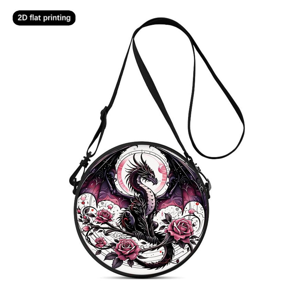 Dinosaur Print Round Shoulder Bag Casual Messenger Bag for Woman Best Gifts 2D Flat Casual Daily Crossbody Bag