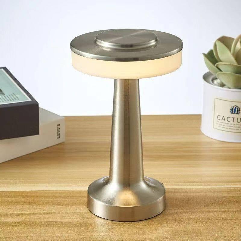 Touch-control Led Night Light For Bar And Cafe Decor With Built-in Battery And Iron Lampshade