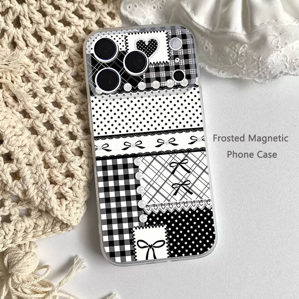 Black White Checkered Phone Case For iPhone 17,16,15,14,13,12,11 Pro,Max,Plus,Mini,Air,E Magnetic Frosted Clear