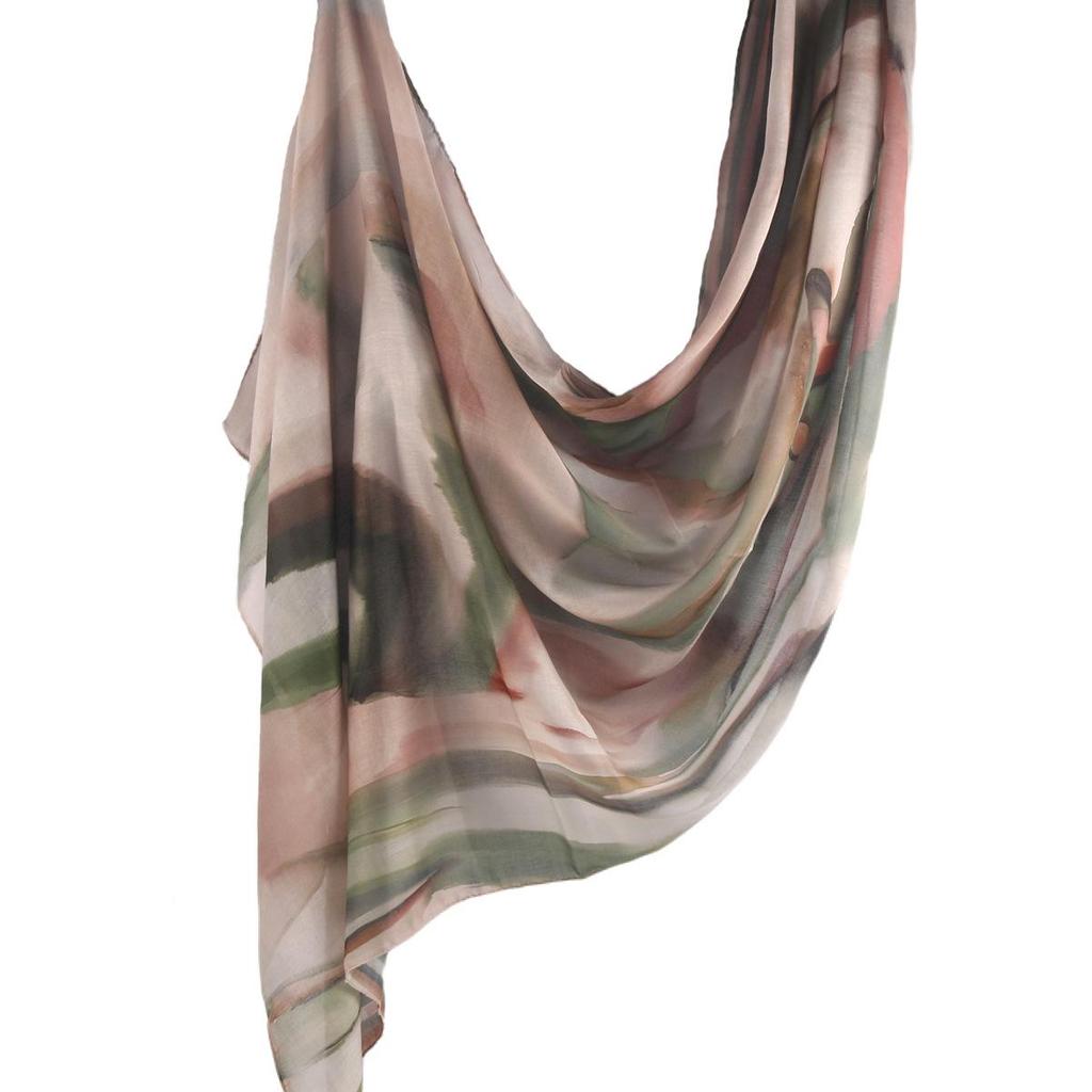 "Ethnic Watercolor Modal Cotton Shawl Satin Print Scarf for Women"