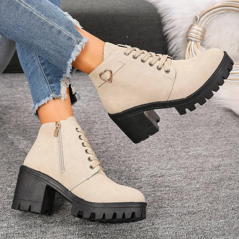 Fashion 2025 Women Boot New Spring Winter High Quality Lace-up Boots Women Fashion Outdoor Comfort High Heels Shoes Women Botas De Mujer