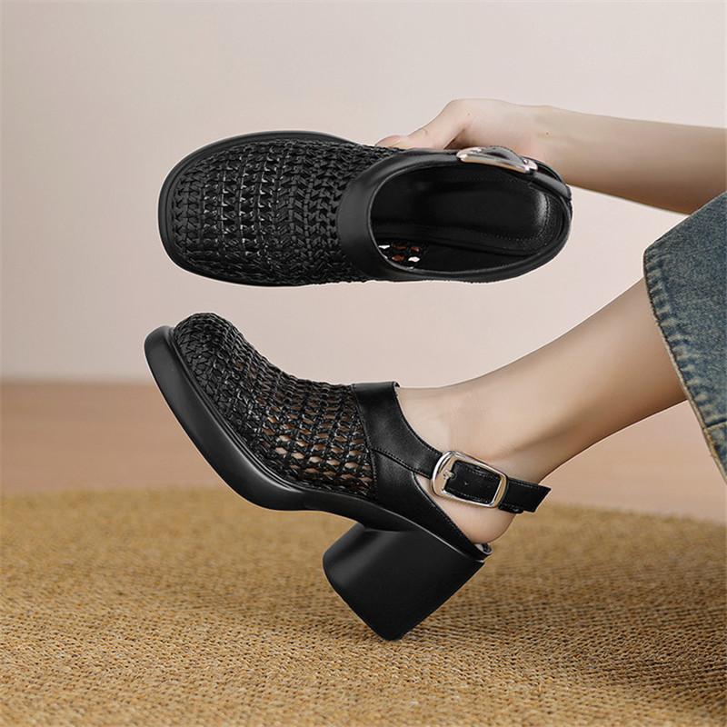 Fashion New Summer Sandal Cover Toe Sandals for Women High Heels Sandals Fashion Hollow Out Round Toe Chunky Heels Women Platform Shoes