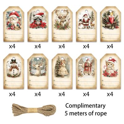 20/40pcs Christmas Gift Tags-with Santa,Snowmen,Deer-for Presents,Cards,Decorations-Compatible-Perfect for Christmas,Party Decor