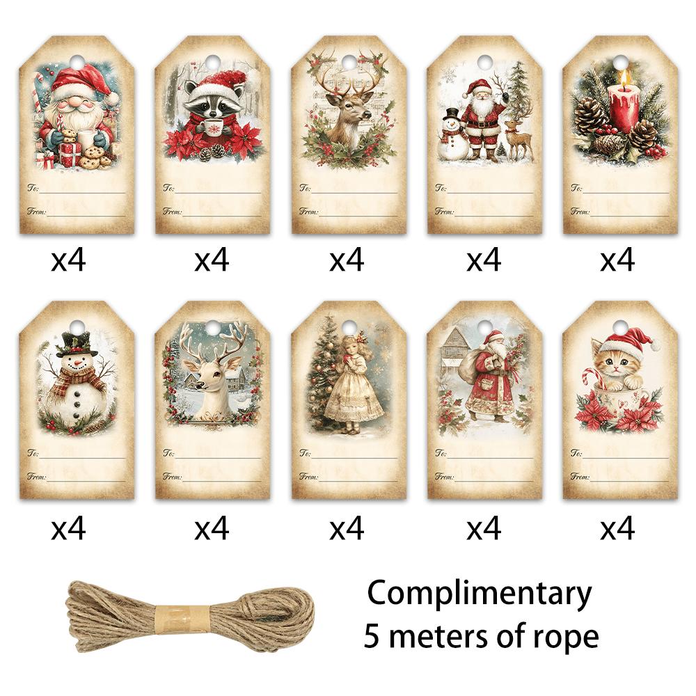 20/40 Stück Weihnachtsgeschenkanhänger-mit Weihnachtsmann, Schneemännern, Rentieren-für Geschenke, Karten, Dekorationen-Kompatibel-Perfekt für Weihnachten, Partydeko