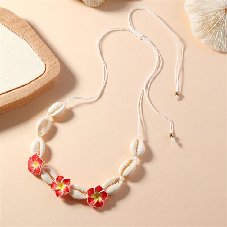 Handmade Ceramic Floral Shell Necklace Intricate Petal Designs Everyday Jewelry Accessory