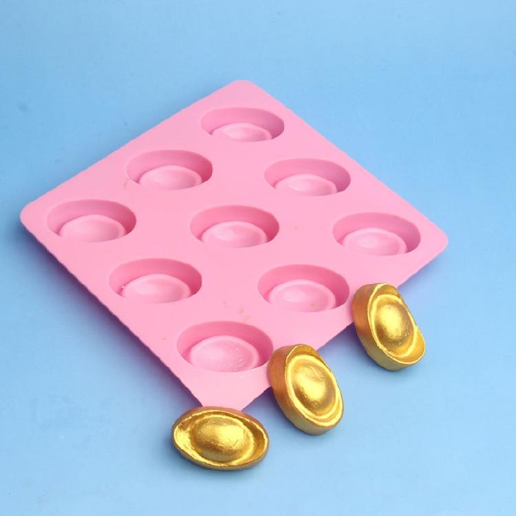 9 Cavities Silicone DIY Chocolate Mould Cake Mould Mouse Moulds Gold Ingot Shape