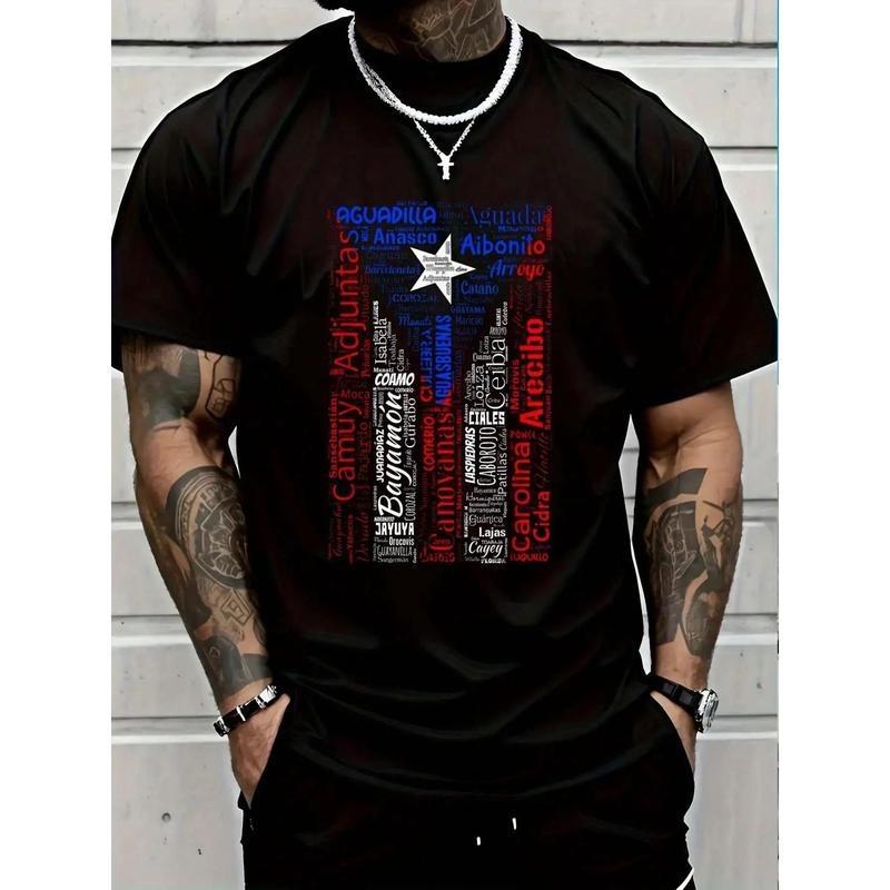 100% Cotton Tee Puerto Rican Flag Shirt With Towns And Cities Of Puerto Rico T-S S