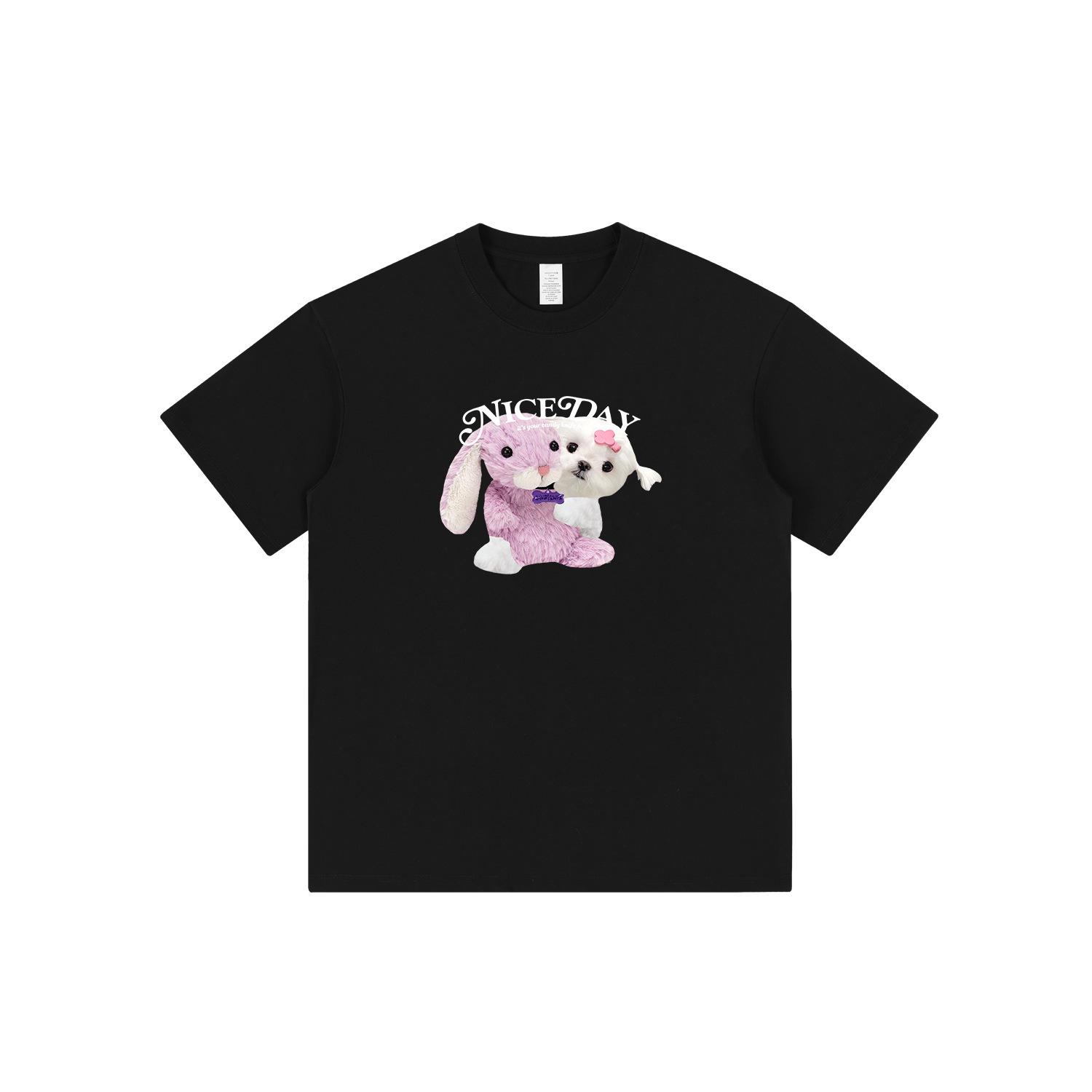 

2024 Fun Print Unisex Heavyweight Cotton Crew Neck T-Shirt 2XL чёрный