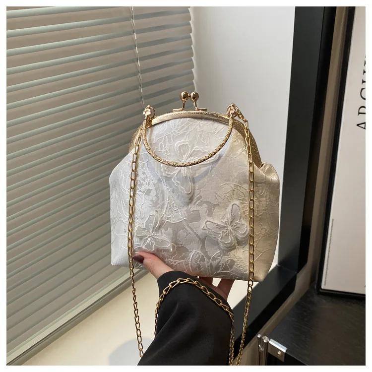 Butterfly Embroidery Dinner Party Ladies Chain Crossbody Bag Elegant Simple Female Handbags Chinese Style Women's Shoulder Bags