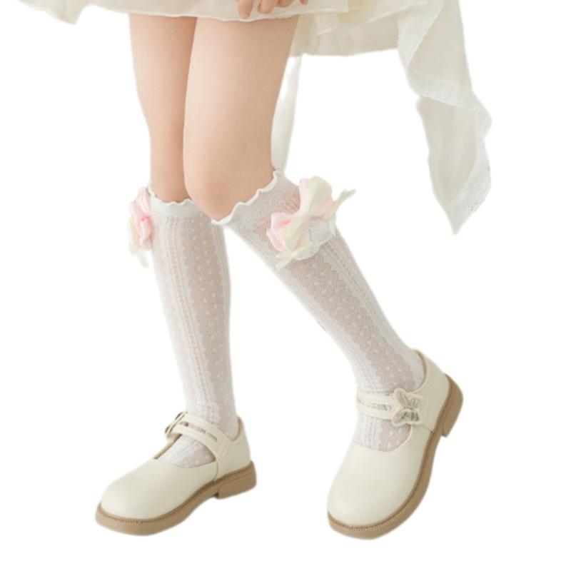 Stylish Knee Length Socks for Girls 3-12 Years Bowknot Trimmed Long Tube Socks Party Daily Wear Accessories