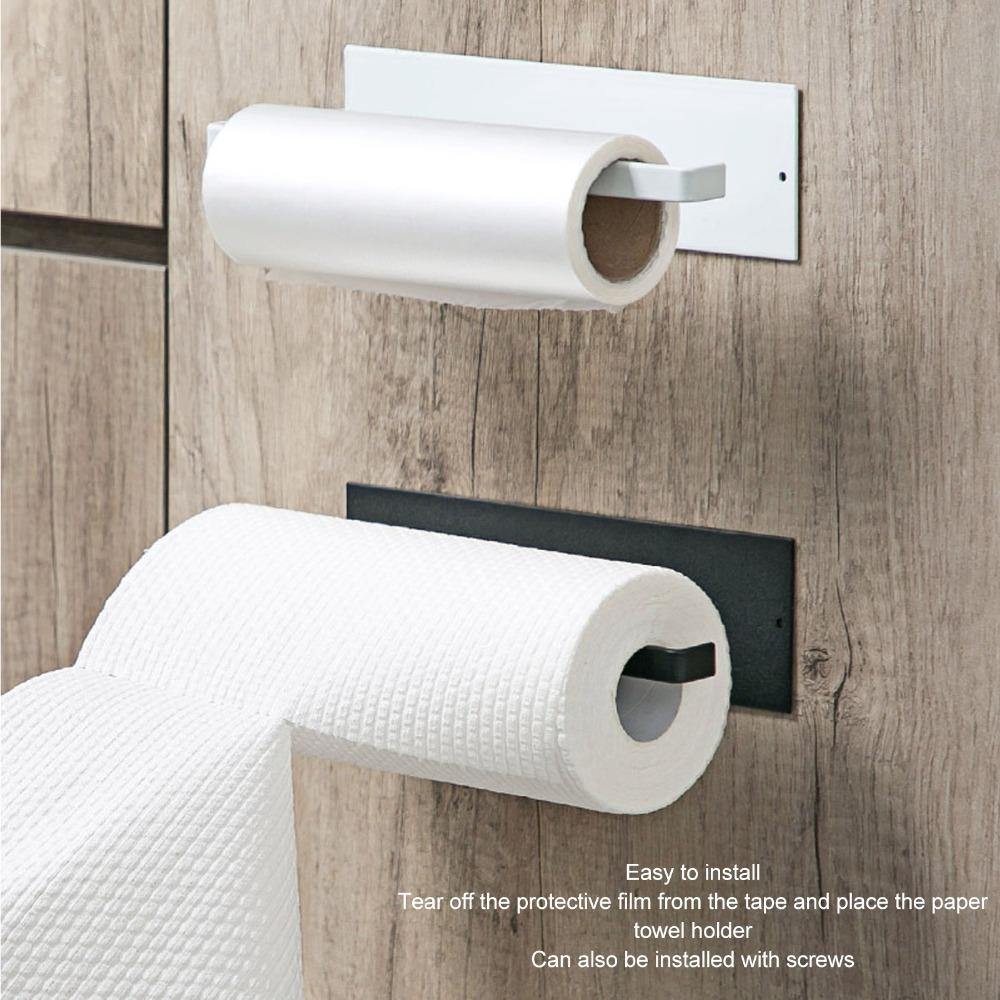 Carbon Steel Paper Towel Roll Rack Black White Towel Bar Rack Paper Towel Holder  Under Cabinet