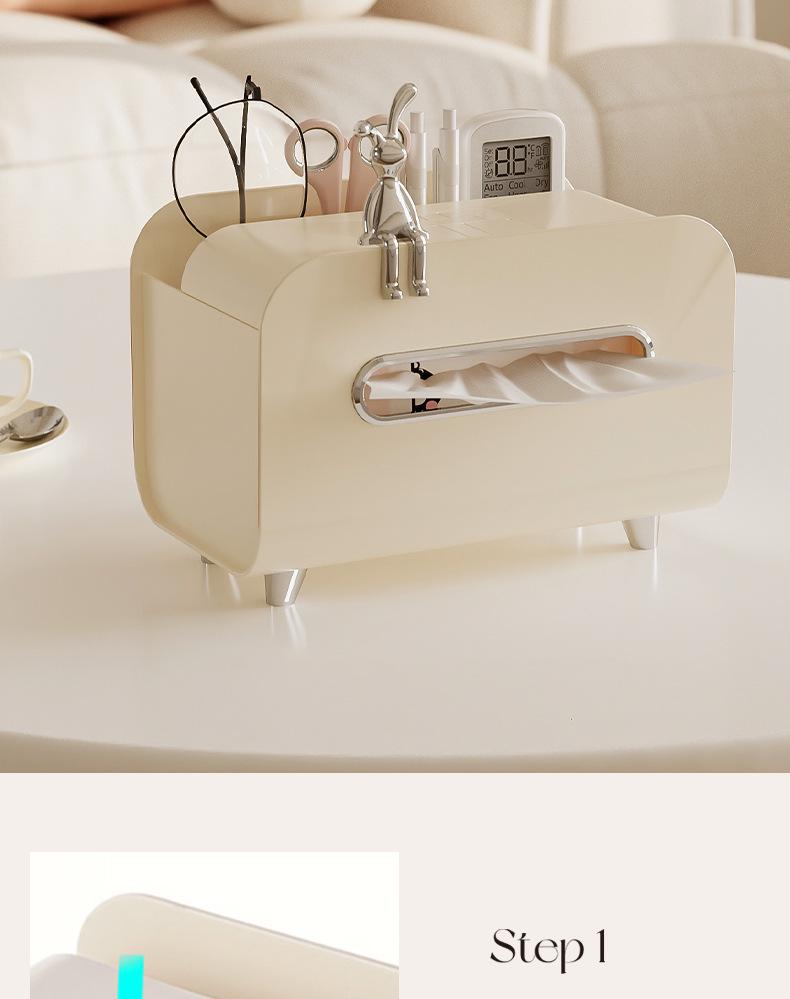 Cream Style Multifunctional Tissue Box with Remote Holder for Living Room